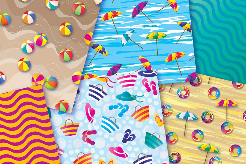 summer-holiday-digital-papers-summer-beach-beach-umbrellas-swimsui