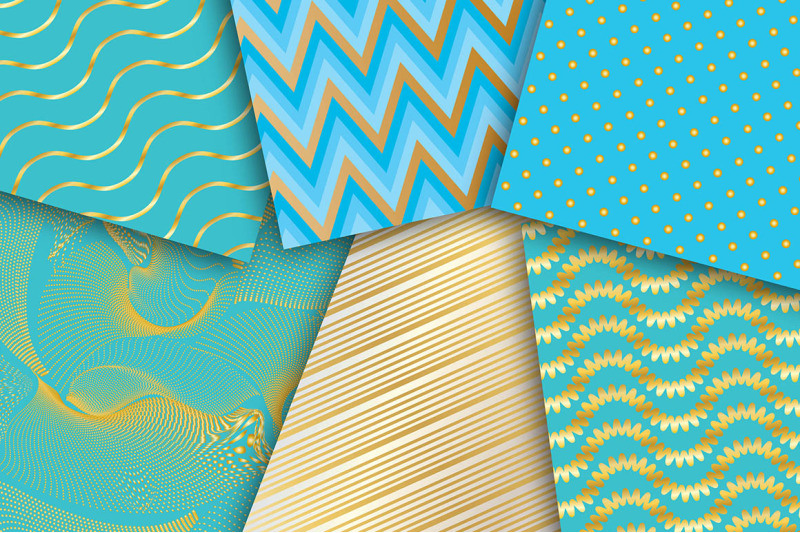 turquoise-and-gold-set-digital-papers-floral-pattern-polka-dots-che
