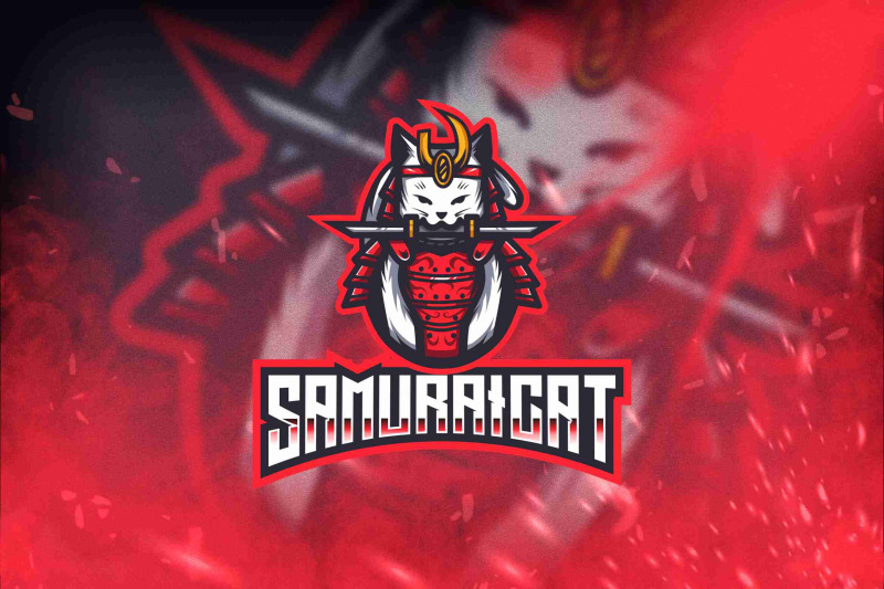 samurai-cat-esport-logo-template