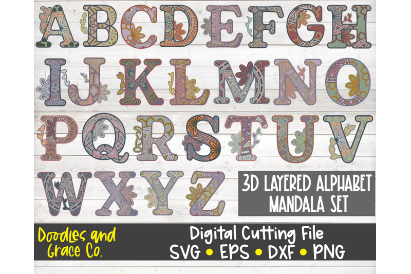 Download Alphabet 3D Layered Mandala Bundle SVG By Doodles and ...