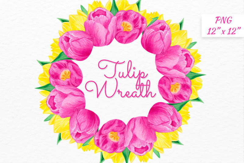 watercolor-nbsp-pink-yellow-tulip-wreath-floral-wedding-clipart-nbsp