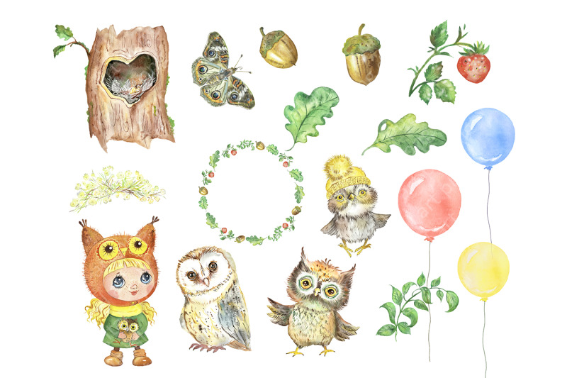 owls-watercolor-clipart-baby-animal-clipart-owl-woodland-forest