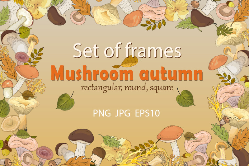 set-of-autumn-frames-with-forest-mushrooms