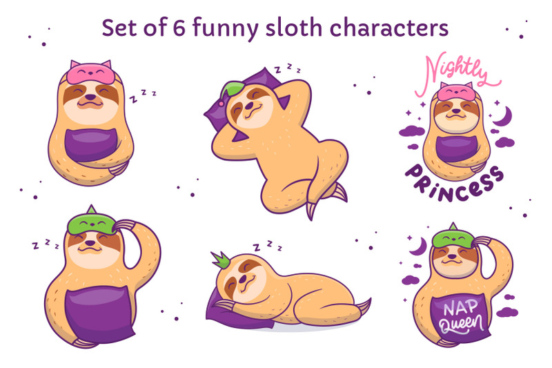 set-of-funny-sloth-characters