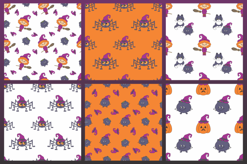 halloween-seamless-patterns-with-cute-characters