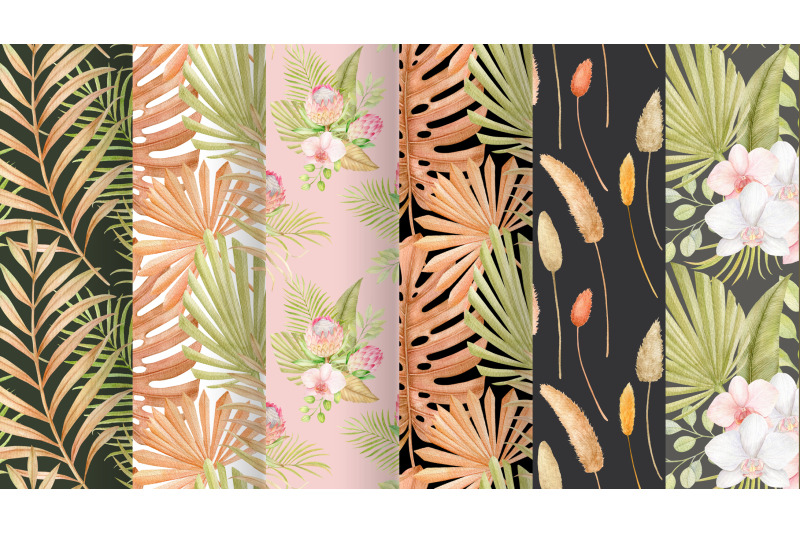 watercolor-tropics-and-dried-palm-leaves-boho-seamless-pattern