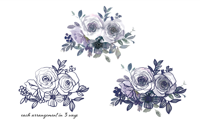 purple-violet-watercolor-floral-clipart-colletion