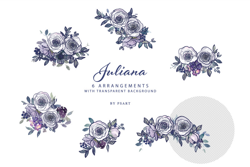 purple-violet-watercolor-floral-clipart-colletion