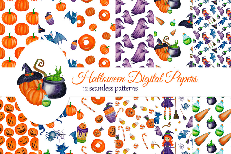 halloween-digital-papers-with-cute-witch-ghost-cat-pumpkins-hallow