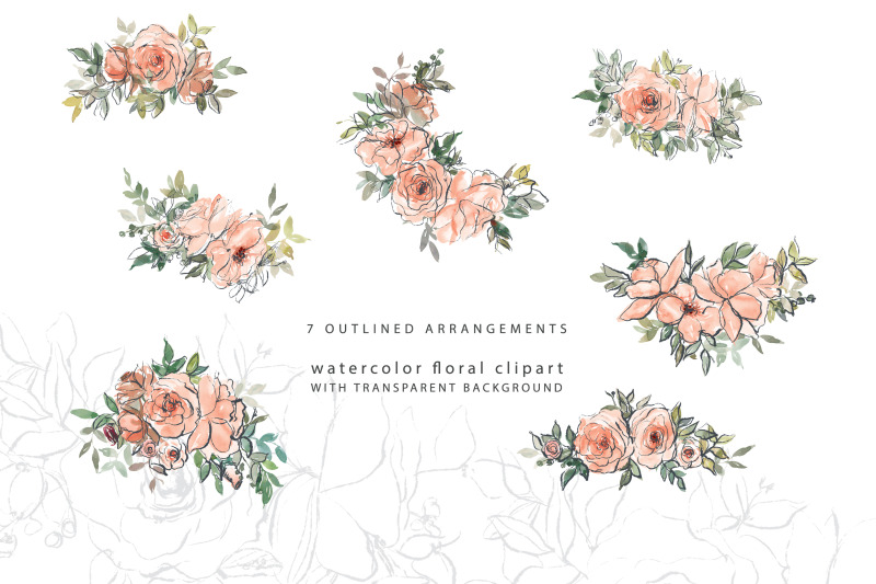 watercolor-peach-outlined-floral-clipart