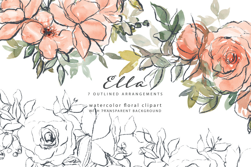 watercolor-peach-outlined-floral-clipart