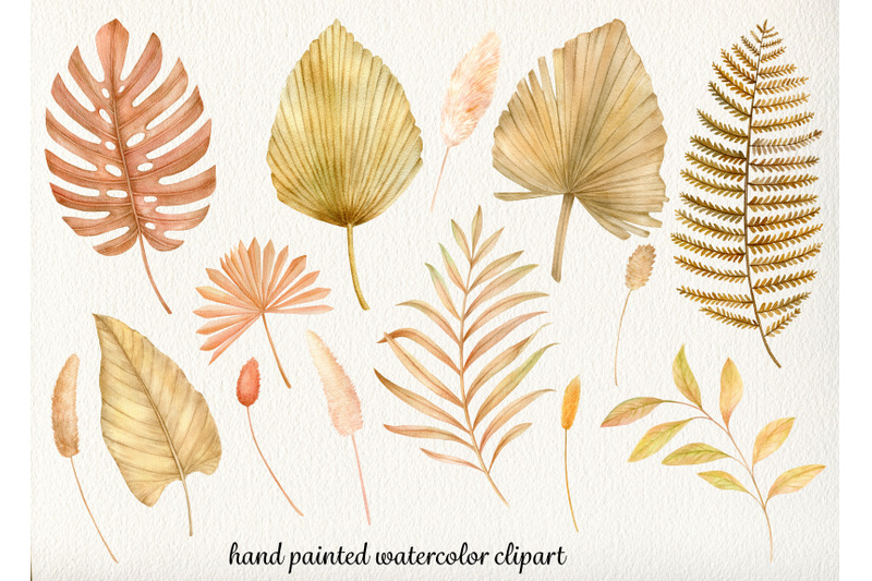 watercolor-dried-palm-leaves-clipart-summer-tropical-flowers-clip-art