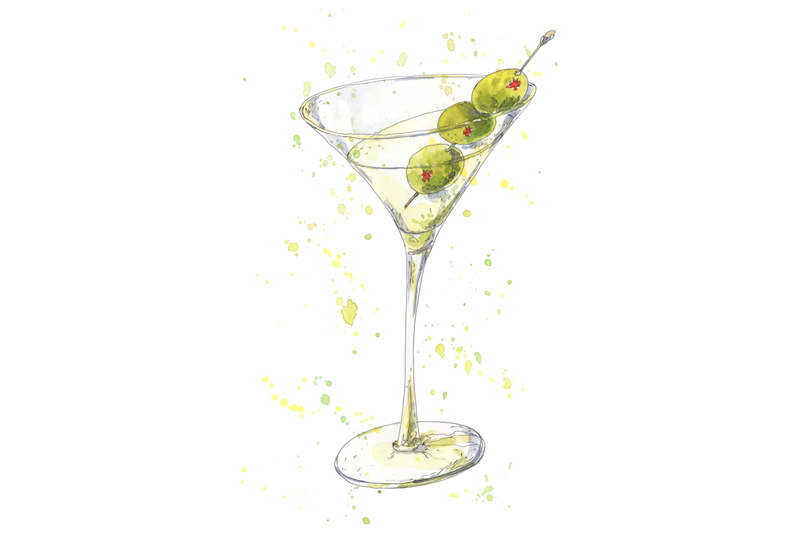 cocktail-martini-hand-drawn-in-watercolor-sketch-style