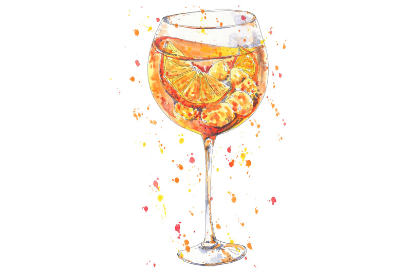 cocktail-spritz-aperol-hand-drawn-in-watercolor-sketch-style