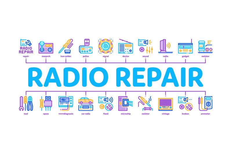 radio-repair-service-minimal-infographic-banner-vector