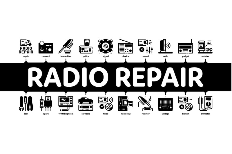 radio-repair-service-minimal-infographic-banner-vector