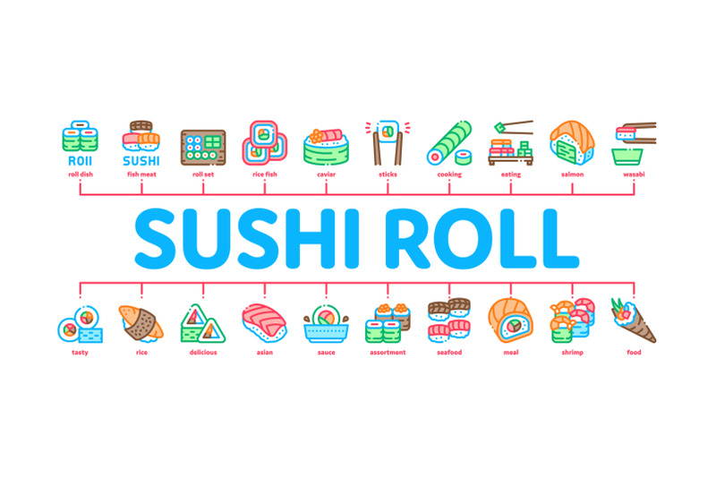 sushi-roll-asian-dish-minimal-infographic-banner-vector