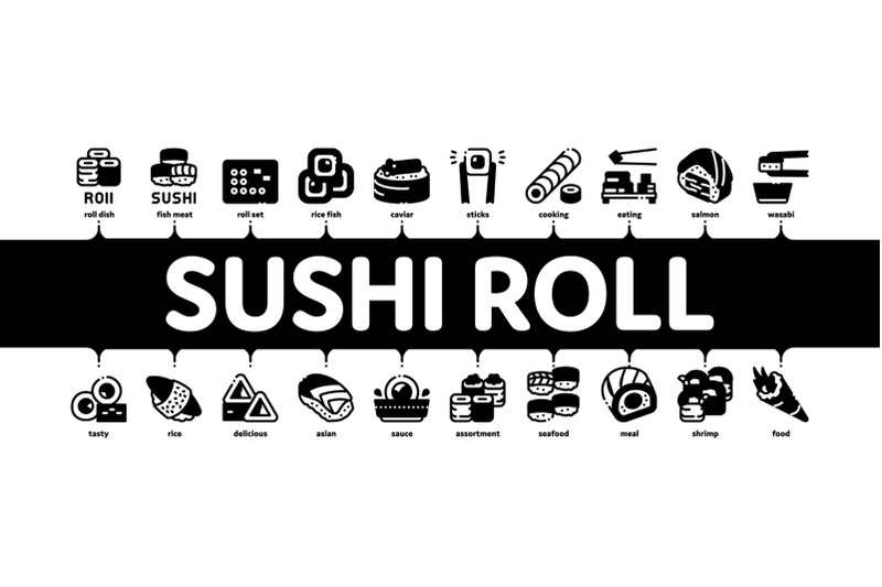 sushi-roll-asian-dish-minimal-infographic-banner-vector