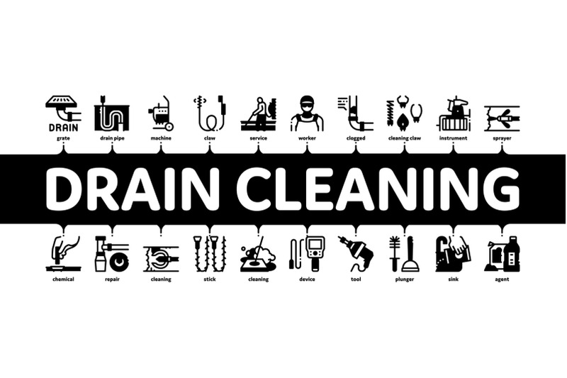 drain-cleaning-service-minimal-infographic-banner-vector