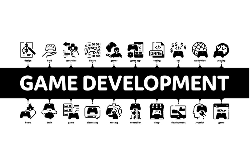 video-game-development-minimal-infographic-banner-vector