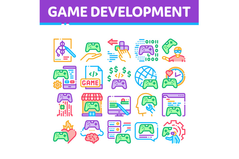 video-game-development-collection-icons-set-vector