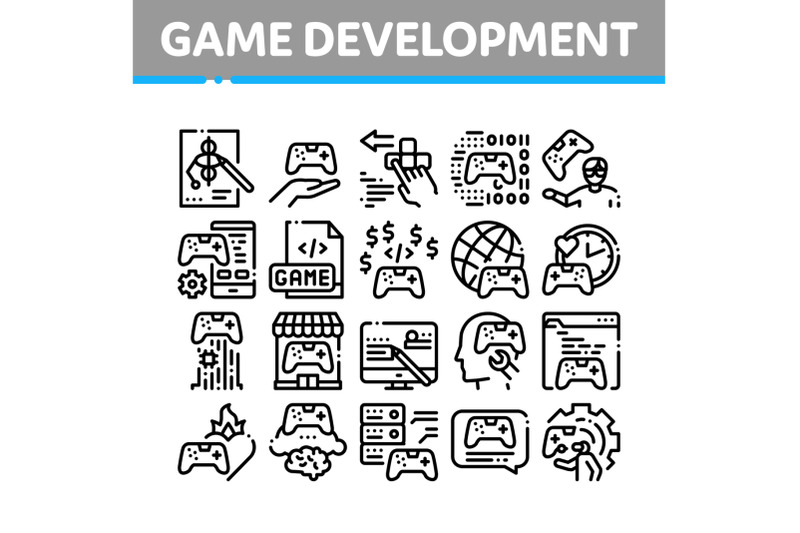 video-game-development-collection-icons-set-vector