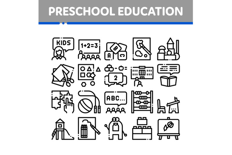 preschool-education-collection-icons-set-vector