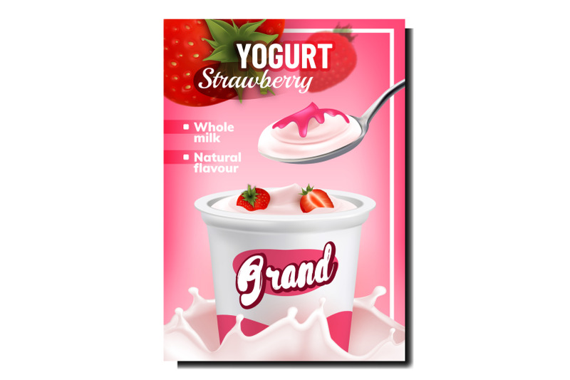 strawberry-yogurt-food-promotional-poster-vector