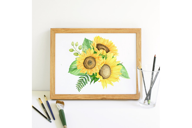 sunflowers-arrangements-watercolor-boho-clip-art-summer-flowers
