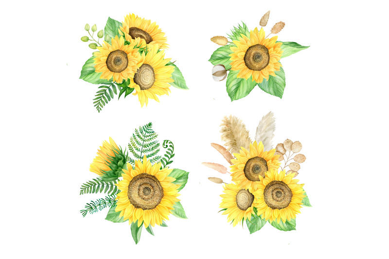 sunflowers-arrangements-watercolor-boho-clip-art-summer-flowers