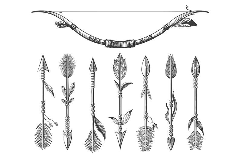 hand-drawn-native-americans-arrows-and-bow-set