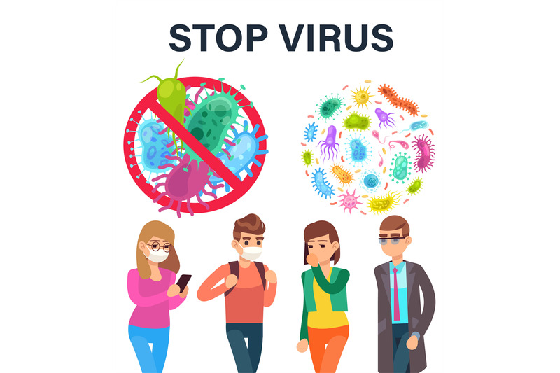 stop-virus-people-in-and-without-medical-masks-man-and-woman-ignore