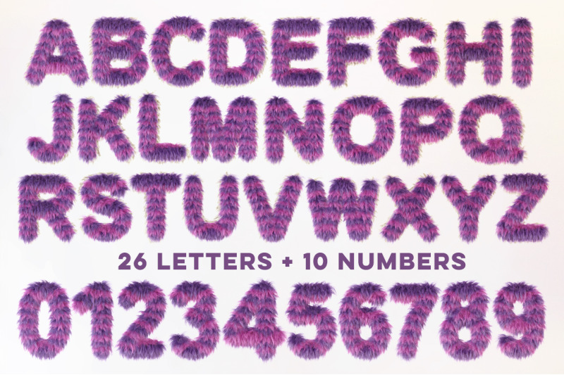 3d-cartoon-violet-furry-letters-pack
