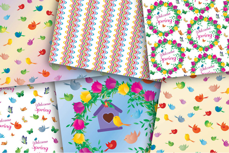 welcome-spring-digital-papers-floral-pattern-spring-stripes-curly