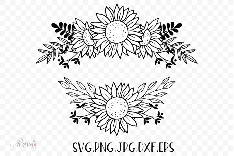 Sunflower Monogram Frames / 3 By RaSveta | TheHungryJPEG