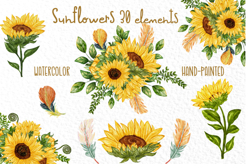 watercolor-sunflower-clipart-sunflowers-bouquets-diy-invites