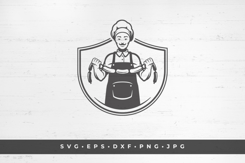 butcher-holding-food-sausages-silhouette-vector