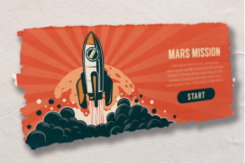 space-rocket-vintage-banner-set