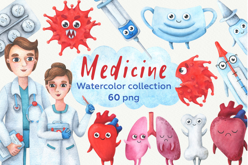 medicine-collection-of-children-039-s-watercolor-illustrations