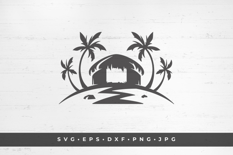 bungalow-on-tropical-island-silhouette