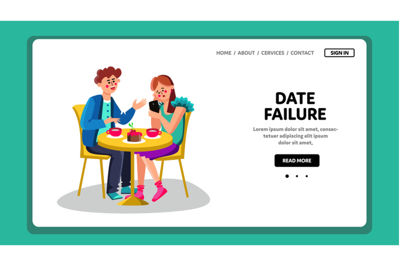 date-failure-girl-ignore-boy-in-restaurant-vector