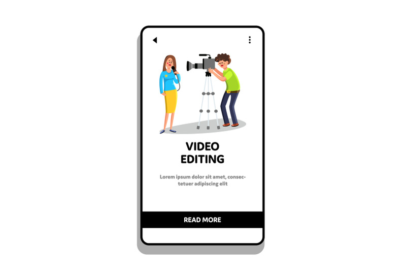 video-editing-cameraman-shoots-reporter-vector-illustration