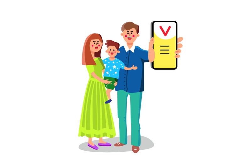 man-with-family-showing-smart-phone-app-vector