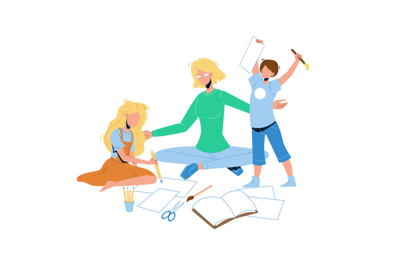 babysitter-make-exercises-with-children-vector-illustration