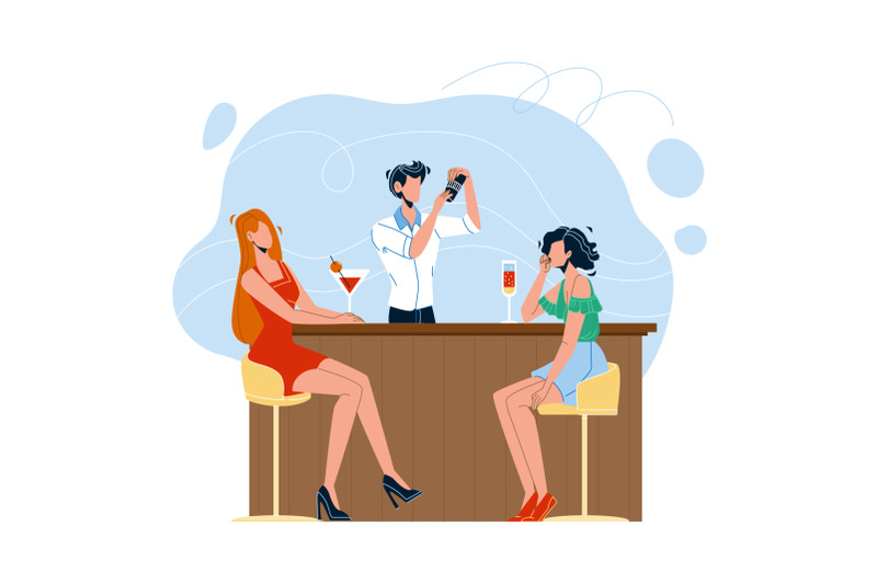 barman-making-alcoholic-cocktail-for-women-vector