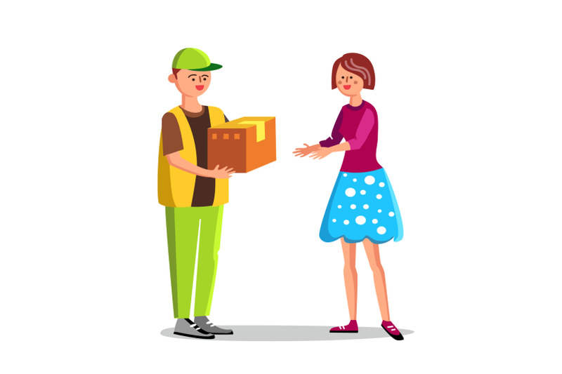 courier-delivering-carton-box-to-woman-vector