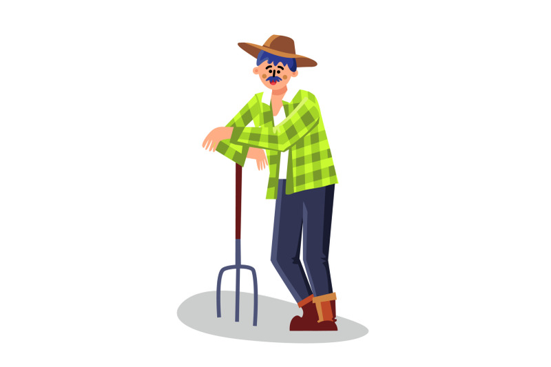 farmer-standing-with-pitchfork-equipment-vector-illustration