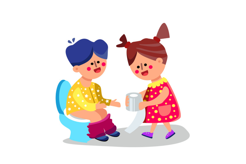 little-girl-giving-toilet-paper-boy-vector