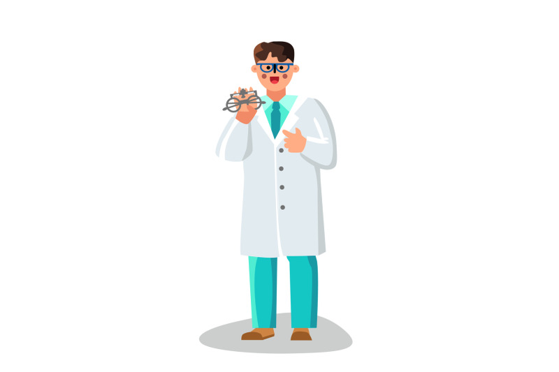 optometrist-doctor-showing-trial-frame-vector-illustration