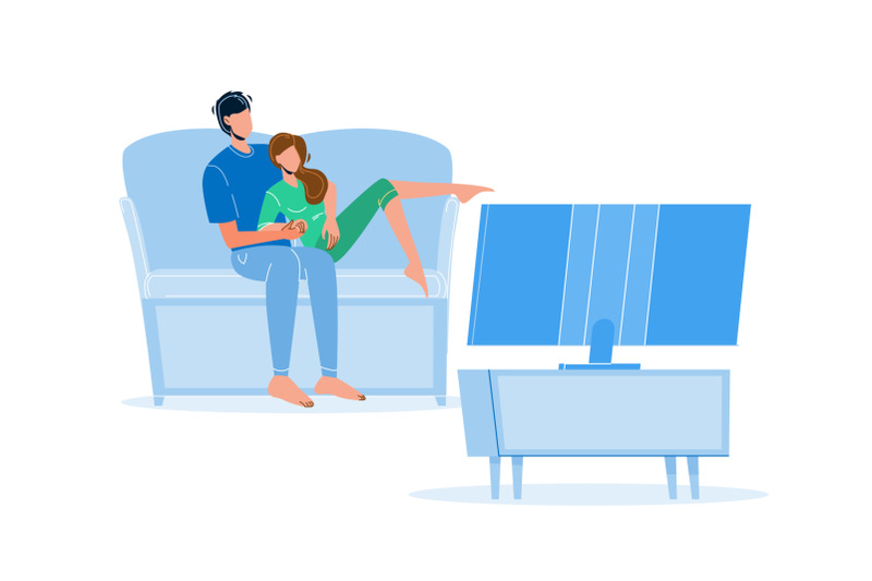 pastime-couple-family-watching-tv-together-vector